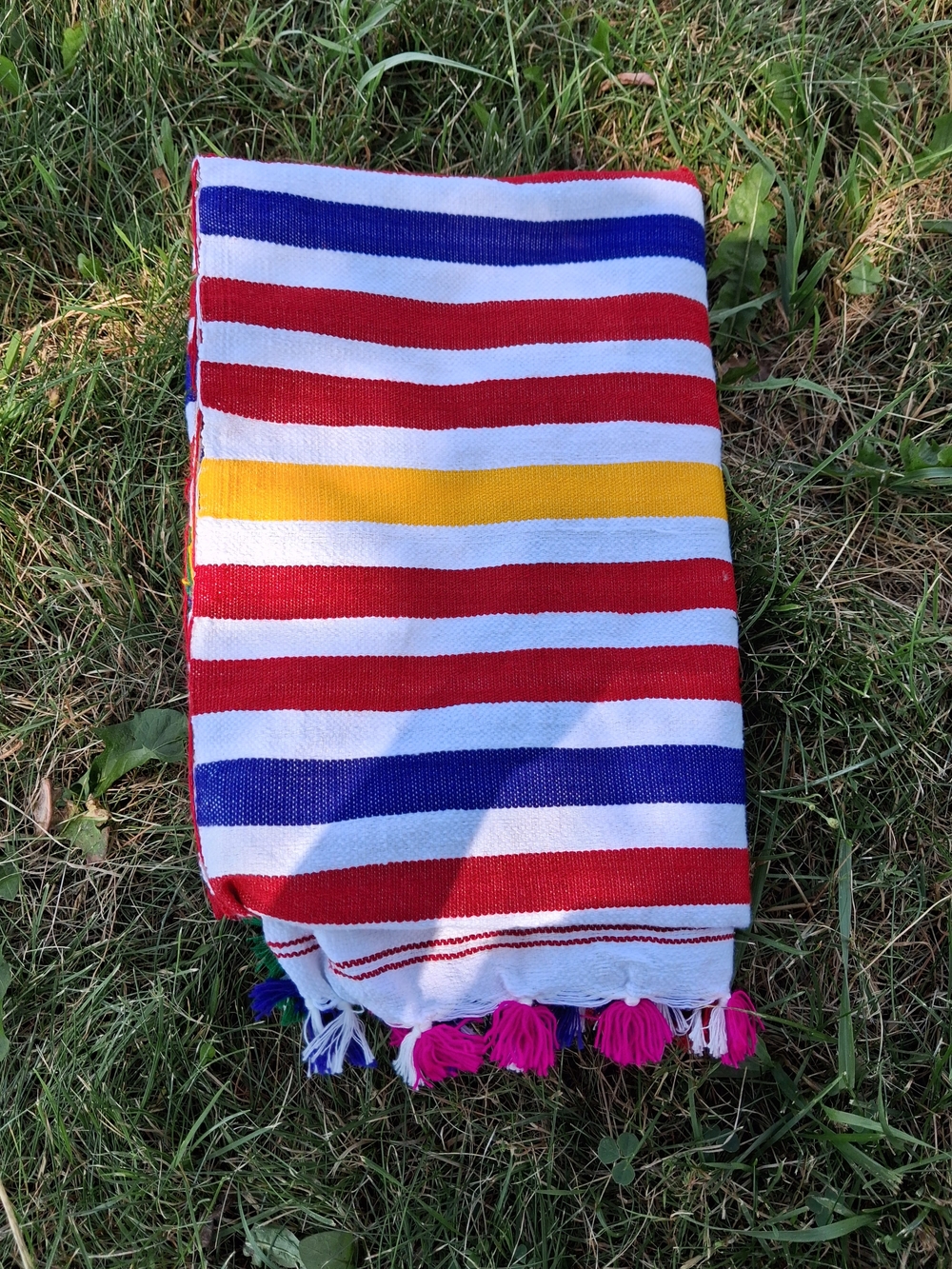 New Cotton Blanket Striped Beach Towel with Tassels - Red, Blue, Yellow 32 X 50